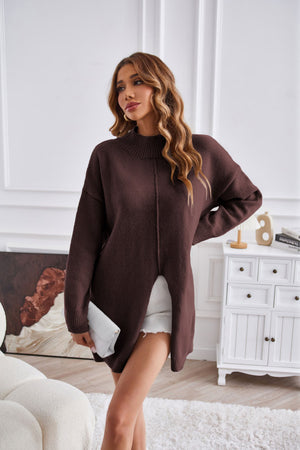 Womens Half Turtleneck Slit Pullover Sweater SIZE S-XL