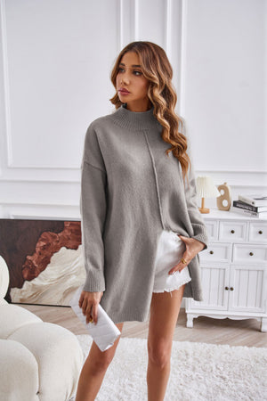 Womens Half Turtleneck Slit Pullover Sweater SIZE S-XL