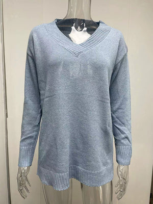Womens V Neck Long Sleeved Pullover Sweater SIZE S-3XL