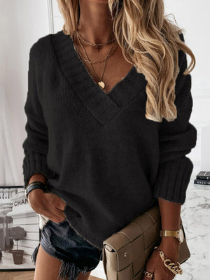 Womens V Neck Long Sleeved Pullover Sweater SIZE S-3XL