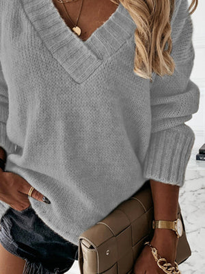 Womens V Neck Long Sleeved Pullover Sweater SIZE S-3XL
