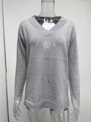 Womens V Neck Long Sleeved Pullover Sweater SIZE S-3XL