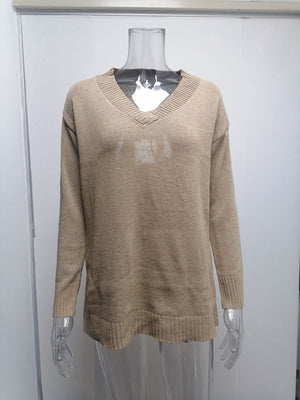 Womens V Neck Long Sleeved Pullover Sweater SIZE S-3XL