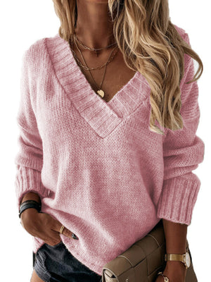 Womens V Neck Long Sleeved Pullover Sweater SIZE S-3XL