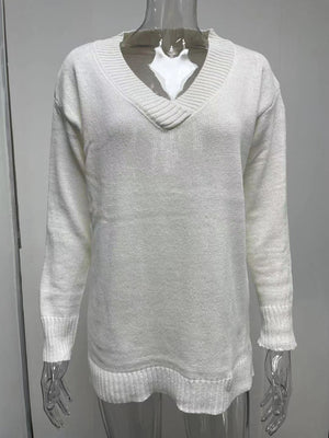 Womens V Neck Long Sleeved Pullover Sweater SIZE S-3XL