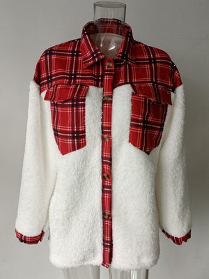 Womens Plush Fleece Contrast Warm Long Sleeve Jacket SIZE S-XL