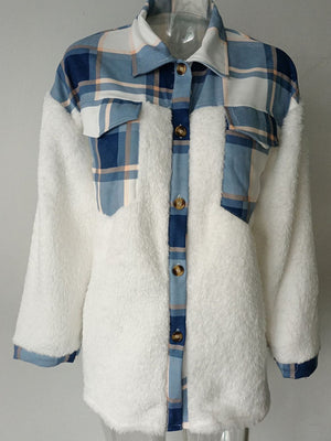 Womens Plush Fleece Contrast Warm Long Sleeve Jacket SIZE S-XL