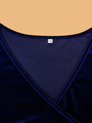Womens Velvet V Neck Bodycon Wrap Plus Size Dress SIZE XL-5XL
