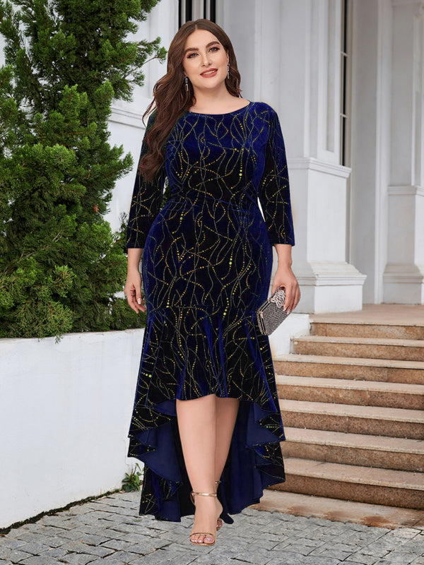 Womens Three Quarter Sleeve Mermaid Maxi Velvet Plus Size Dress SIZE X –  Stacyleefashion