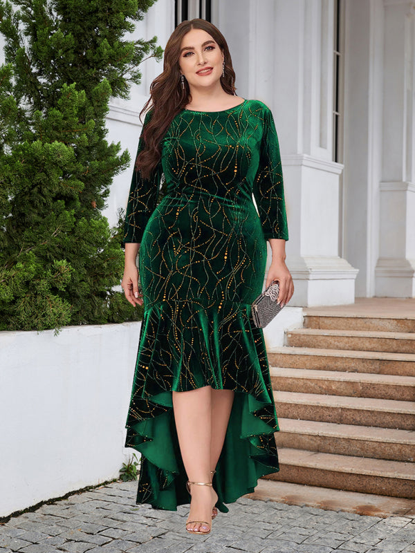 Womens Three Quarter Sleeve Mermaid Maxi Velvet Plus Size Dress SIZE X –  Stacyleefashion
