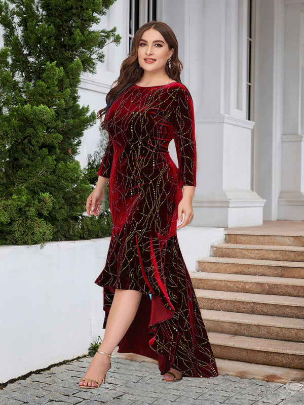 Womens Three Quarter Sleeve Mermaid Maxi Velvet Plus Size Dress SIZE X –  Stacyleefashion