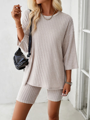 Womens Casual Round Neck Mid Sleeve Two Piece Set SIZE S-XL