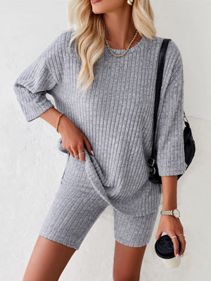 Womens Casual Round Neck Mid Sleeve Two Piece Set SIZE S-XL