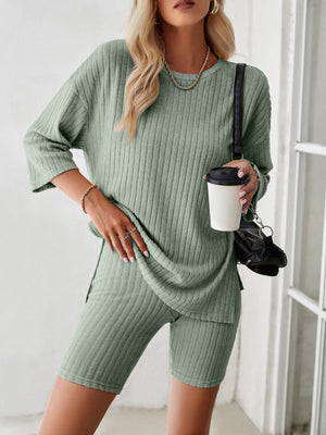 Womens Casual Round Neck Mid Sleeve Two Piece Set SIZE S-XL