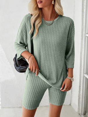 Womens Casual Round Neck Mid Sleeve Two Piece Set SIZE S-XL