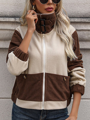 Womens Fleece Zipper Contrast Jacket SIZE S-XL