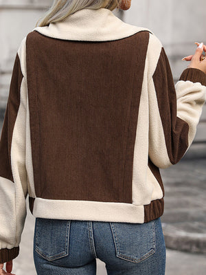Womens Fleece Zipper Contrast Jacket SIZE S-XL