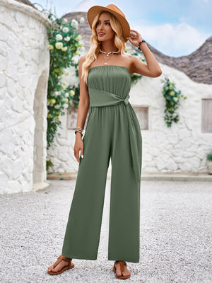 Womens Solid Color Tube Top Slim Fit Jumpsuit SIZE S-XL