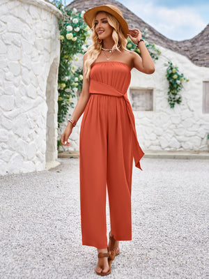 Womens Solid Color Tube Top Slim Fit Jumpsuit SIZE S-XL