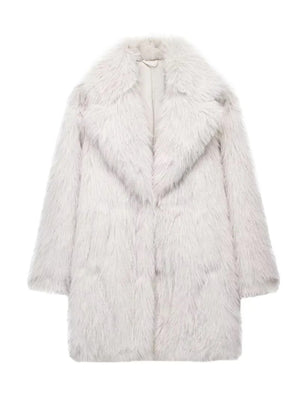 Womens Warm Lapel Loose Faux Fur Coat SIZE XS-L