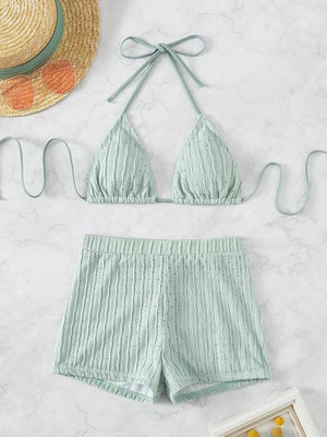 Womens Lace Up Textured Two Piece Bikini SIZE S-XL