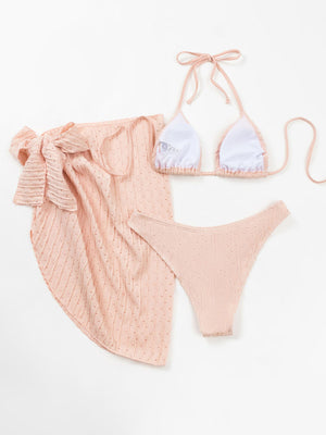 Womens Lace Up Textured Three Piece Bikini Set SIZE S-XL