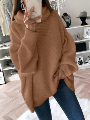 Womens Loose Fit Solid Color Turtleneck Sweater SIZE S-3XL
