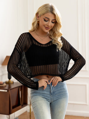 Womens Loose Fit See Through Long Sleeve Top SIZE XS-2XL