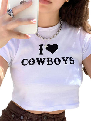 Womens New I Love Cowboys Crop Top SIZE S-XL