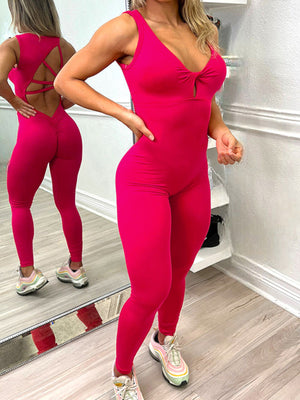 Womens Sexy Criss Cross Backless Fitness Jumpsuit SIZE S-XL