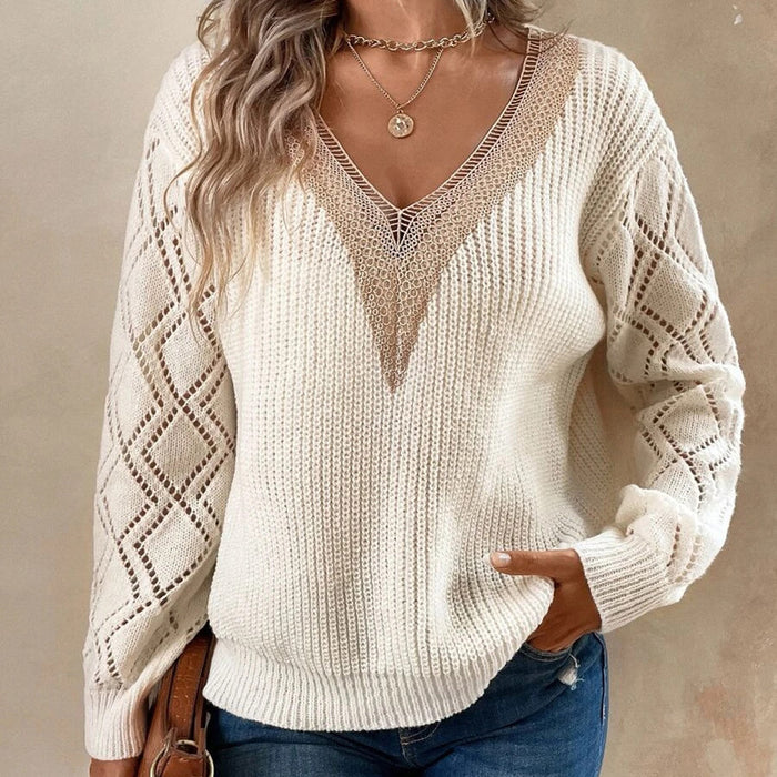 Womens V Neck Loose Fit Sweater SIZE S-L