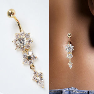 Womens Sexy Rhinestone Flower Dangle Belly Button Piercing Body Jewelry Stacyleefashion
