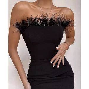 Womens Strapless Backless Feather Bodycon Dress SIZE XS-L Dresses Stacyleefashion