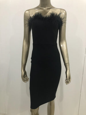 Womens Strapless Backless Feather Bodycon Dress SIZE XS-L Dresses Stacyleefashion