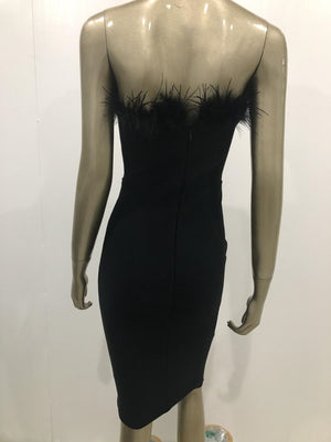 Womens Strapless Backless Feather Bodycon Dress SIZE XS-L Dresses Stacyleefashion