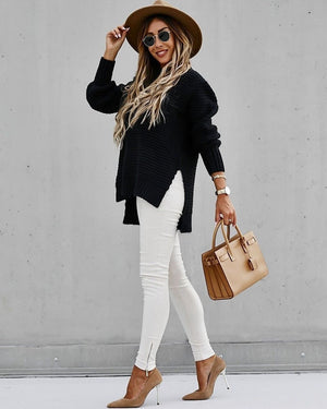 Womens Sexy Knitted Batwing Sleeves Side Slits Loose Fit Sweater SIZE S-XL Shirts & Tops Stacyleefashion