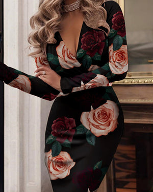 Women's Sexy Long Sleeve V-Neck Slim Pencil Dress SIZE S-XL Dresses Stacyleefashion