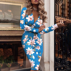 Women's Sexy Long Sleeve V-Neck Slim Pencil Dress SIZE S-XL Dresses Stacyleefashion