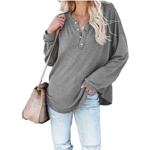 Womens Button V Neck Long Sleeve Top SIZE S-XL